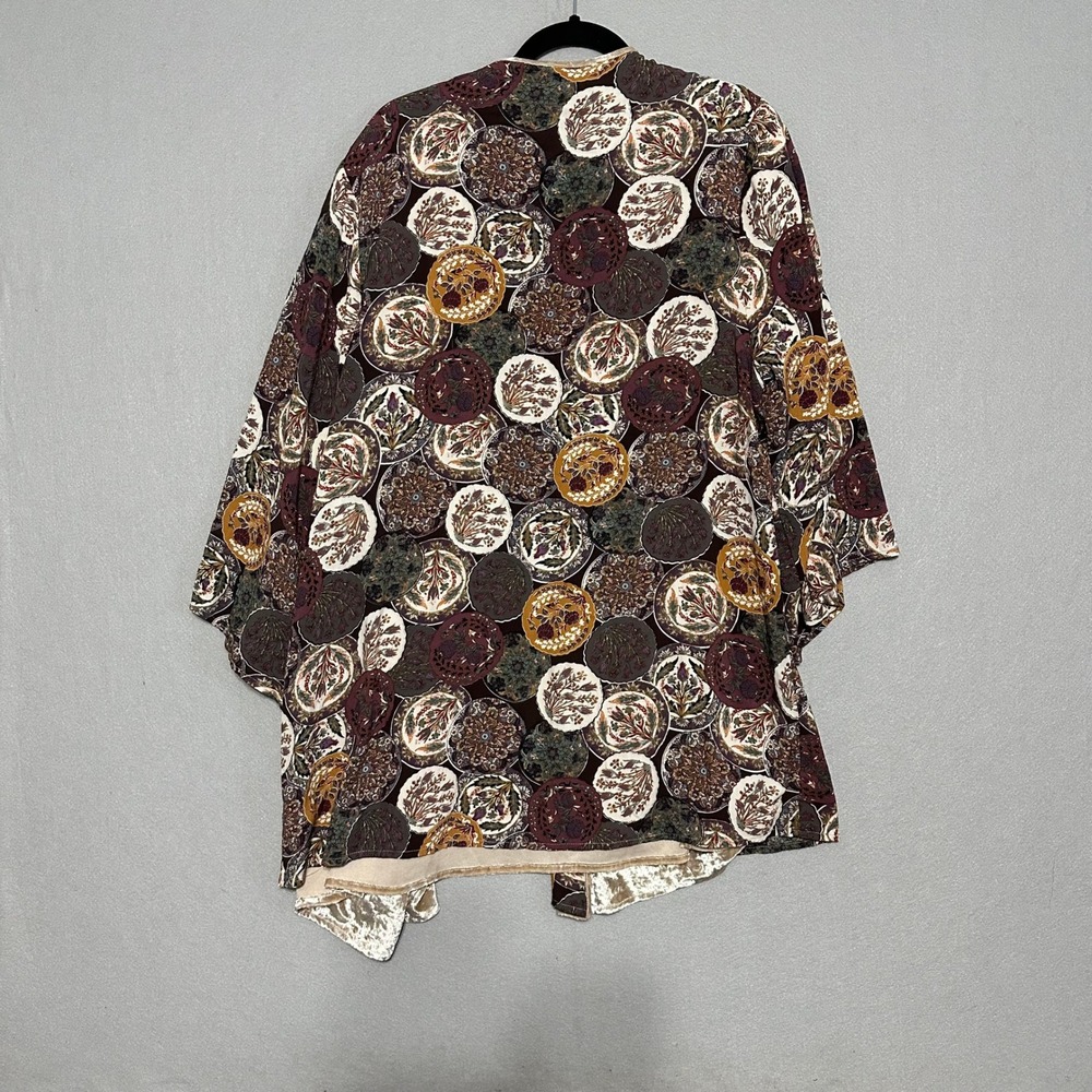 Entro Medallion Print Velvet Lined Kimono Jacket J8489 Earth Tones ML - Picture 5 of 7